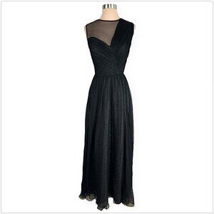 Eliza & Ethan Black Silver Metallic Shimmer Maxi Gown Bridesmaid Dress XS S ?